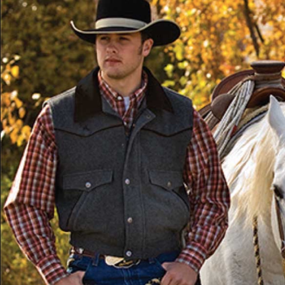 WYOMING TRADERS MENS NEVADA AUSTRALIAN WOOL COWBOY RANCH VEST - GRAY